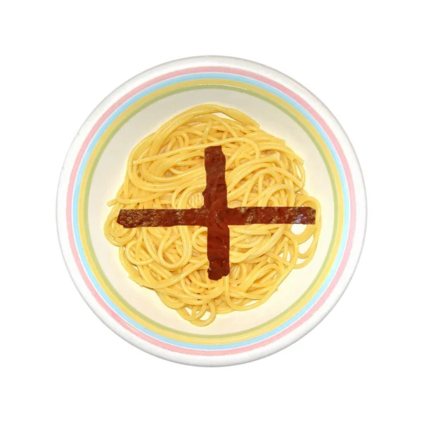 Engelse Spaghetti Schotel Met Tomatensaus Vlag Van Engeland — Stockfoto