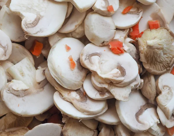 Slized Agaricus Bisporus Aka Champignons Mushrooms Vegetables — стоковое фото