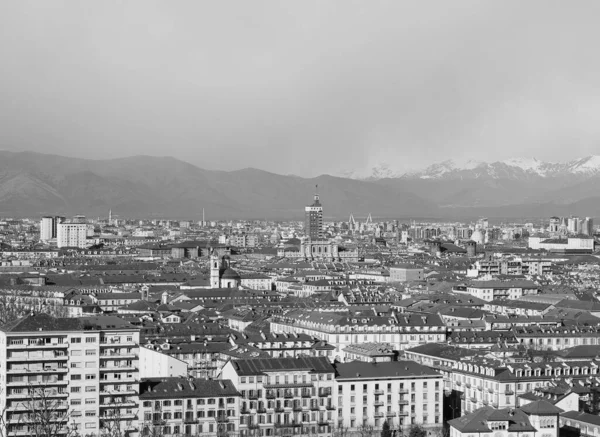 Vista Aérea Ciudad Turín Italia Blanco Negro —  Fotos de Stock