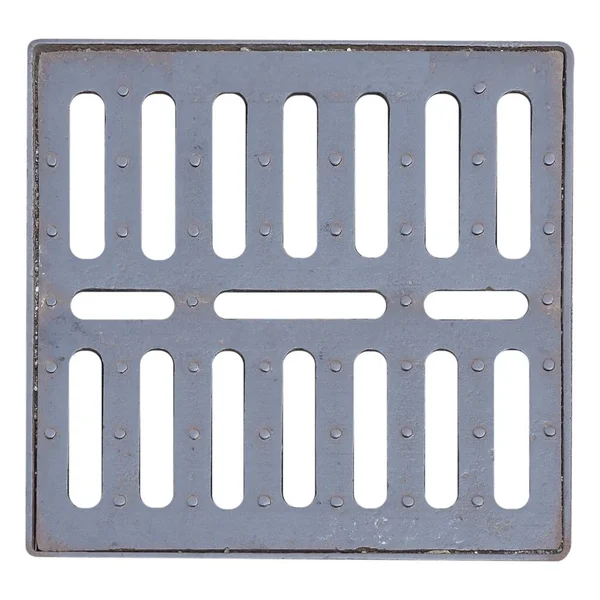 Steel Rain Drain Manhole Street Isolated White Background — 图库照片