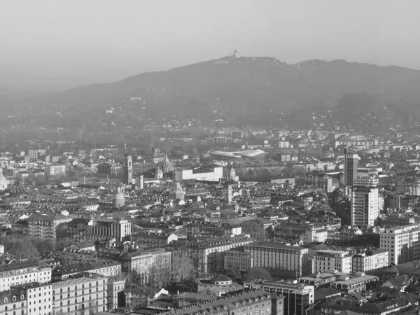 Veduta Aerea Della Città Torino Con Piazza Castello Bianco Nero — Foto Stock