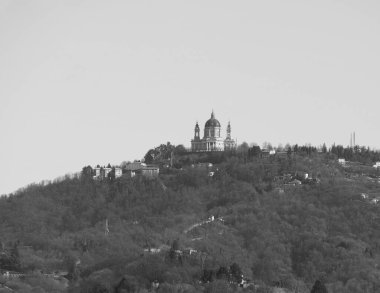 Torino, İtalya 'daki Basilica di Superga Kilisesi siyah beyaz