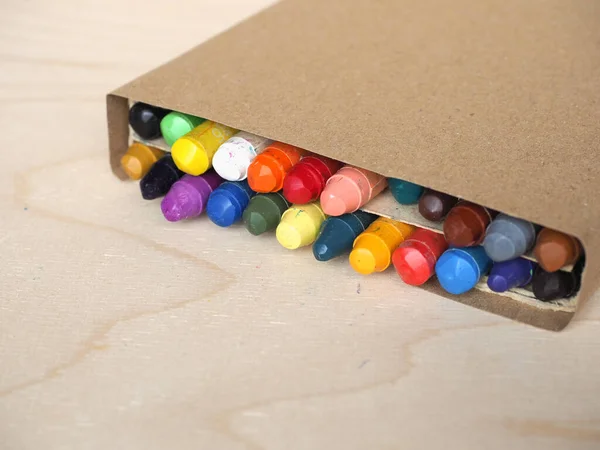 Multicolored Wax Crayons Cardboard Box — Stock Photo, Image