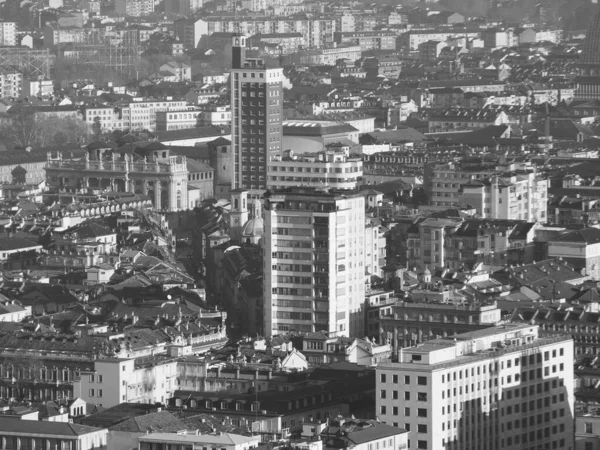 Veduta Aerea Del Centro Torino Con Piazza Castello Bianco Nero — Foto Stock