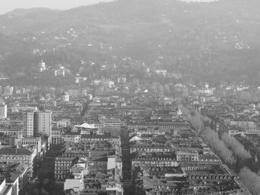 İtalya, Torino şehrinin siyah beyaz hava manzarası