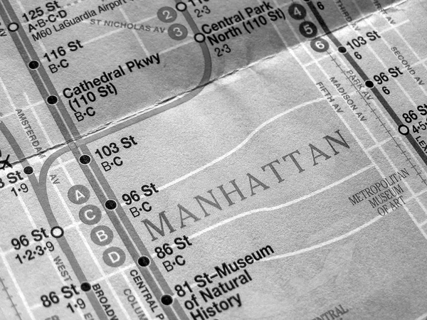 Schwarze und weiße New York u-Bahn-Plan — Stockfoto