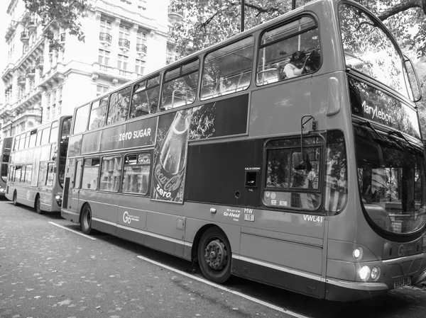 Black and white Double decker bus