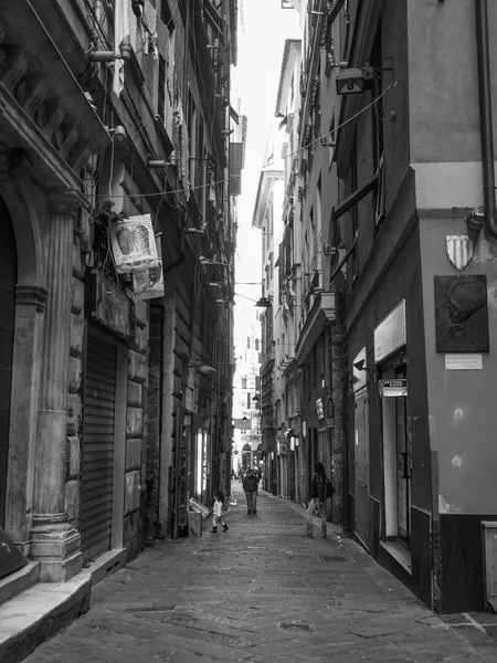 Preto e branco Via del Campo sinal de rua em Gênova — Fotografia de Stock