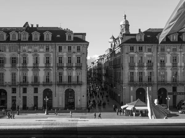 Svart och vitt piazza castello turin — Stockfoto