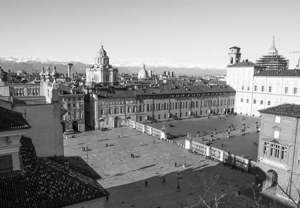 Preto e branco Piazza Castello Turim — Fotografia de Stock