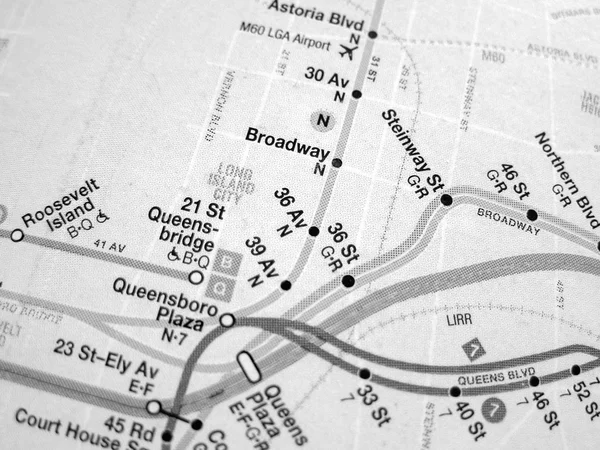 黑色和白色的纽约地铁地图 — 图库照片