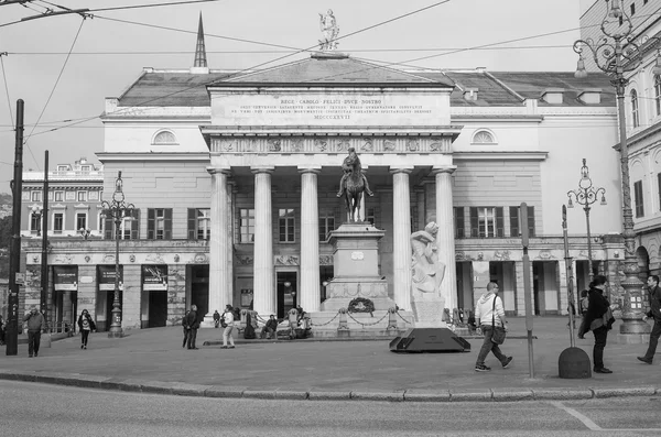 Black and white Carlo Felice opera house Genoa — Stock Photo, Image