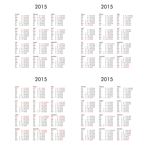 Mehrsprachiger Kalender 2015 uk en fr it — Stockfoto