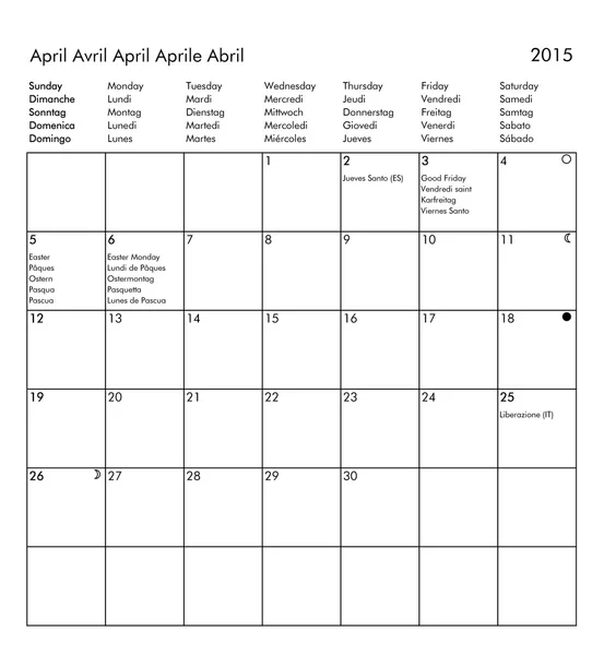 Calendar of year 2015 - April — Stock Photo, Image