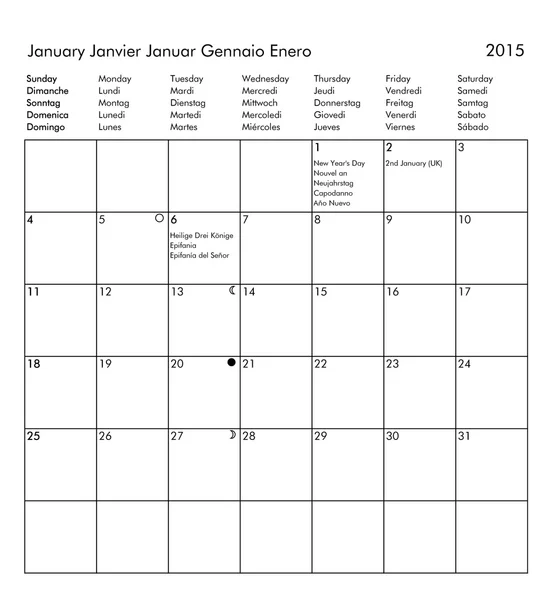 2015 年 1 月的日历 — 图库照片