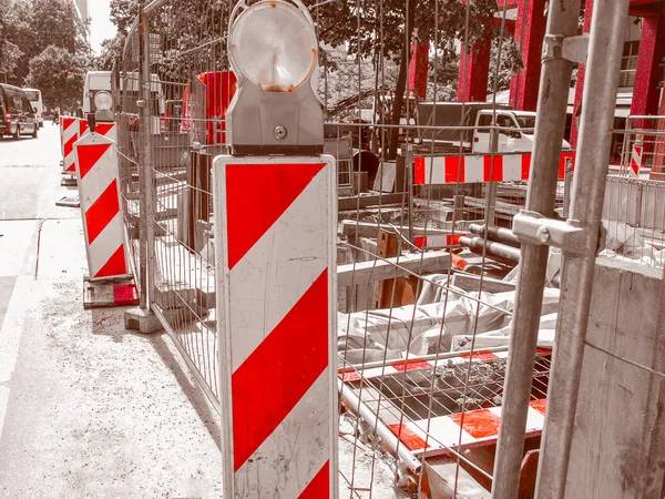 Retro look Road work building site — Stock Photo, Image