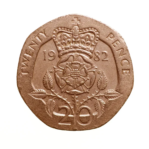Wyglądowi retro 20 pensów monety — Zdjęcie stockowe