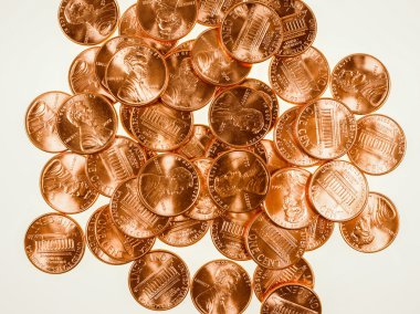 Retro görünüm Doları 1 cent buğday kuruş kuruş paraları.