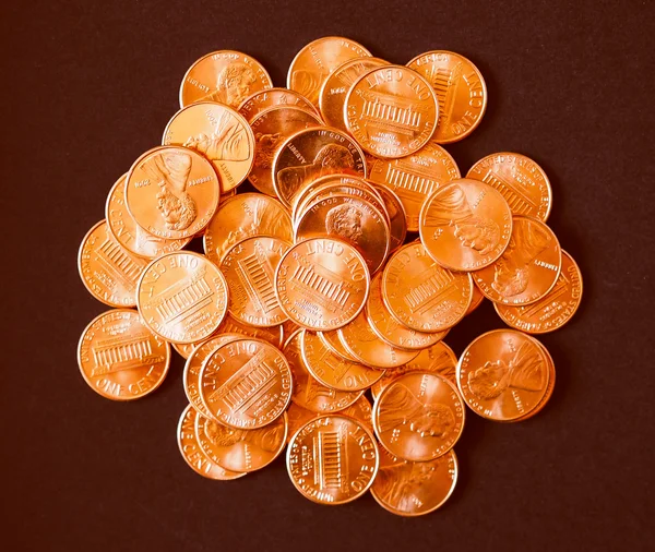 Монеты в стиле ретро 1 цент пшеницы — стоковое фото