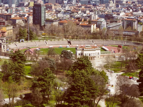 Retro look Milan aerial view — Stock Photo, Image