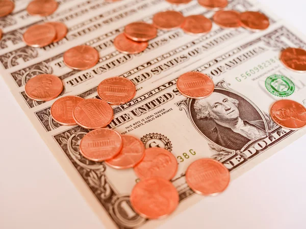 レトロな外観ドル硬貨とメモ — ストック写真