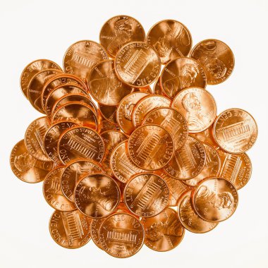 Retro görünüm Doları 1 cent buğday kuruş kuruş paraları.