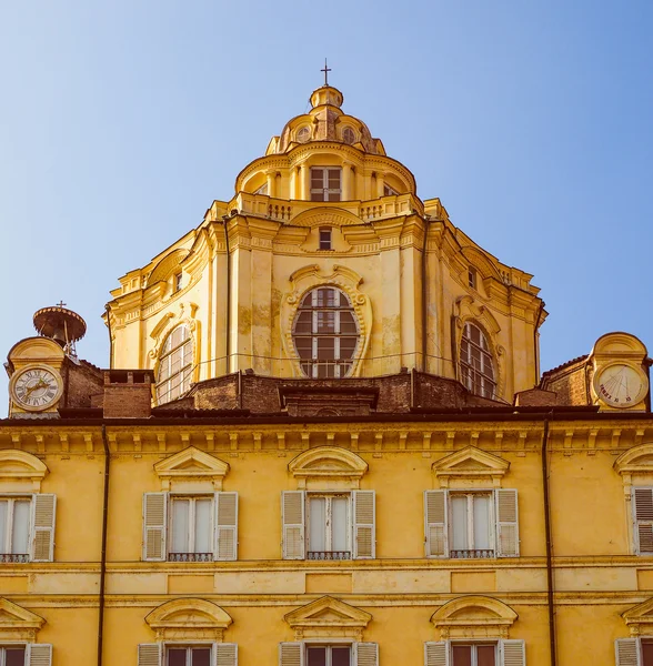 Retro titta San Lorenzo kyrka Turin — Stockfoto