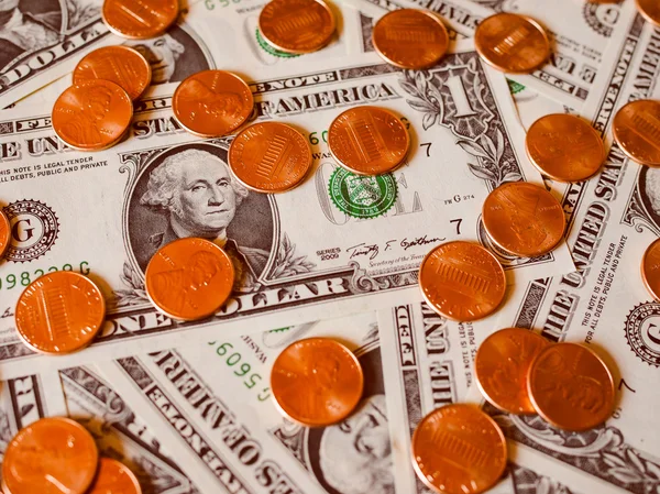 Retro titta Dollar mynt och sedlar — Stockfoto
