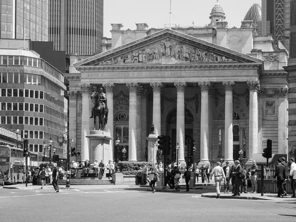 Black and white Royal Stock Exchange à Londres — Photo