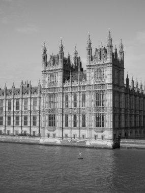 Black and white Houses of Parliament in London clipart