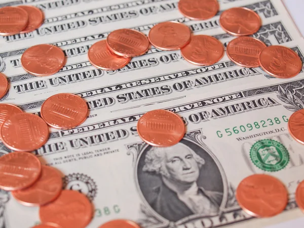 Dollar coins and notes — Stock Photo, Image