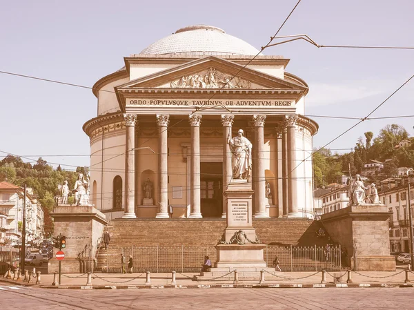 Retro op zoek Gran Madre kerk Turijn — Stockfoto