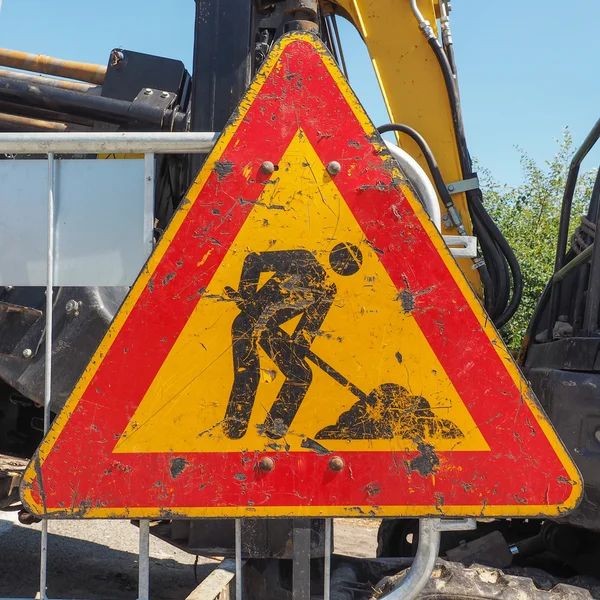 Sinal de obras rodoviárias — Fotografia de Stock