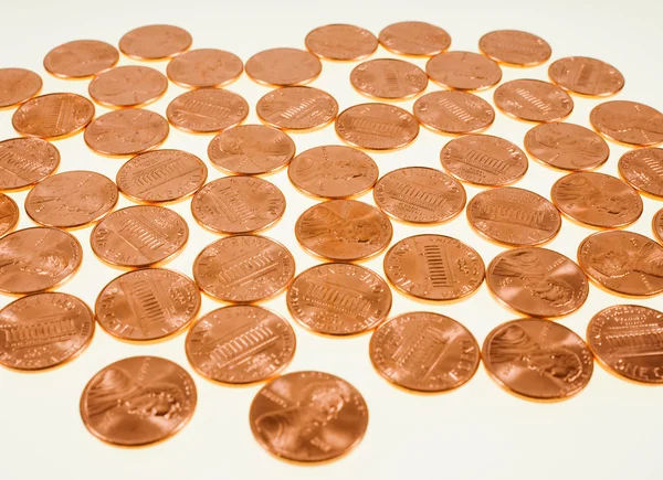 Retro olhar moedas de dólar 1 centavo centavo de trigo centavo — Fotografia de Stock