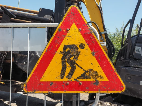 Sinal de obras rodoviárias — Fotografia de Stock