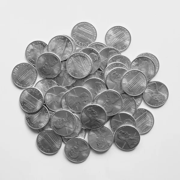 Black and white Dollar coins 1 cent — Stock Photo, Image