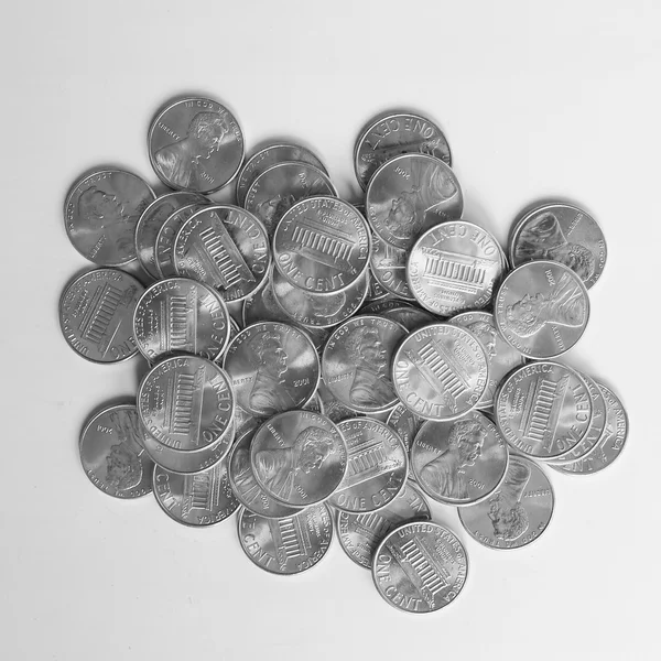 Zwart-witte Dollar munten 1 cent — Stockfoto