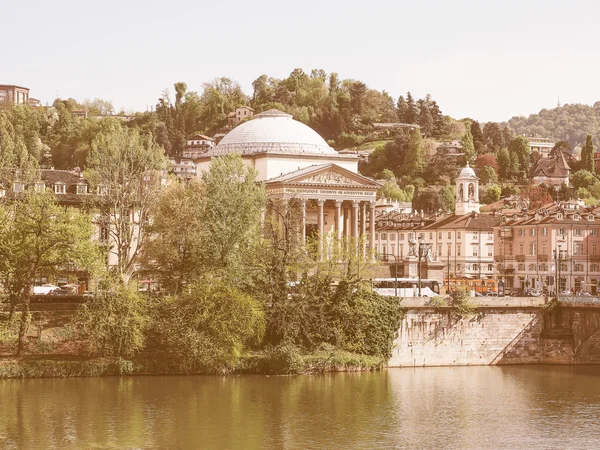 Privind retro biserica Gran Madre Torino — Fotografie, imagine de stoc