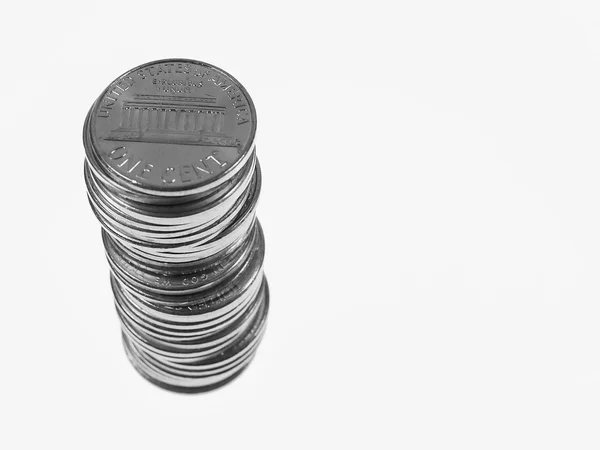 Black and white Dollar coins 1 cent wheat penny — Stock Photo, Image