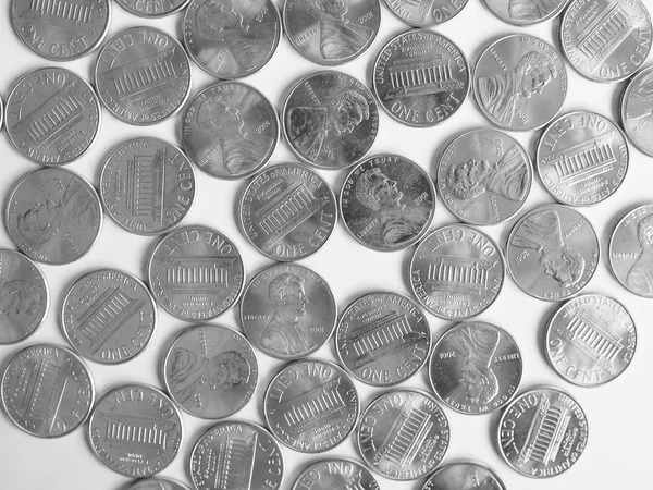 Monedas de dólar blanco y negro 1 céntimo —  Fotos de Stock