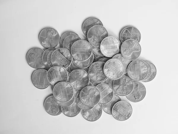 Monedas de dólar blanco y negro 1 céntimo — Foto de Stock