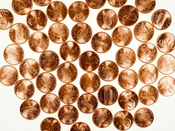 Retro vzhled dolar mince 1 cent pšeničné penny cent — Stock fotografie