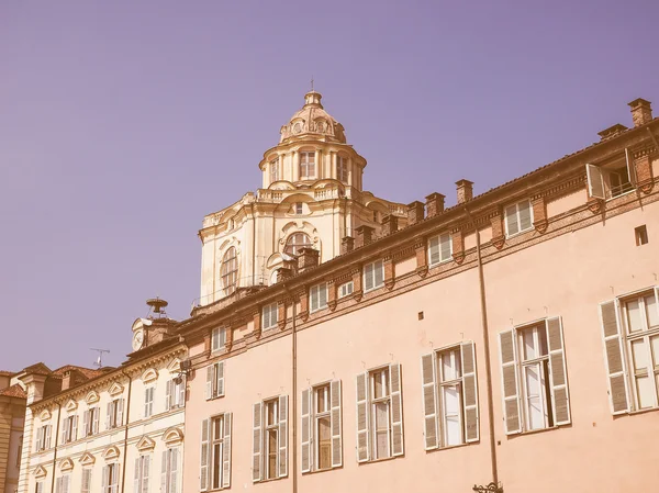 San Lorenzo Kilisesi Torino görünümlü retro — Stok fotoğraf
