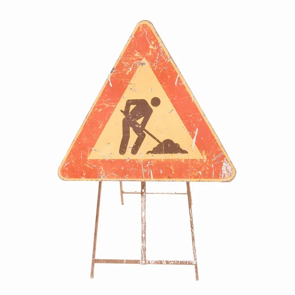 Road work sign vintage — Stock Photo, Image