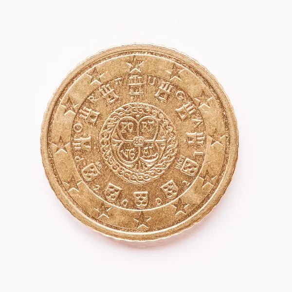 Portuguese 50 cent coin vintage — Stock Photo, Image