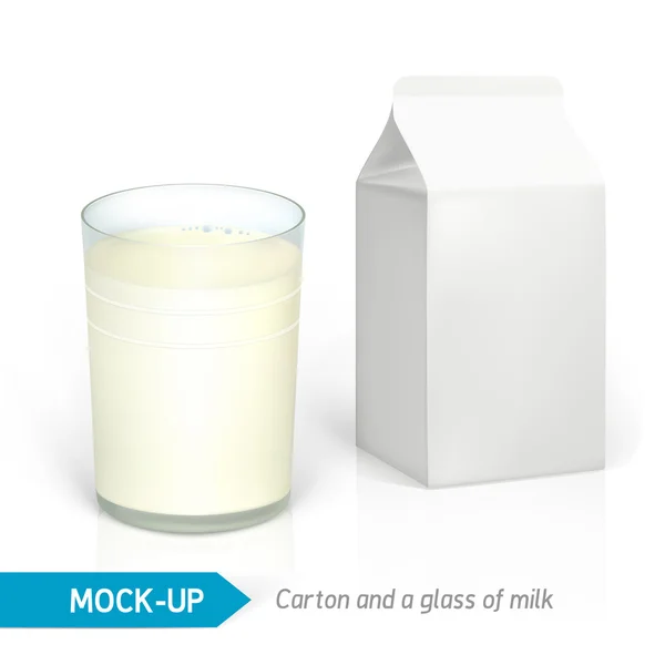 Mock-up melk karton en glas — Stockvector