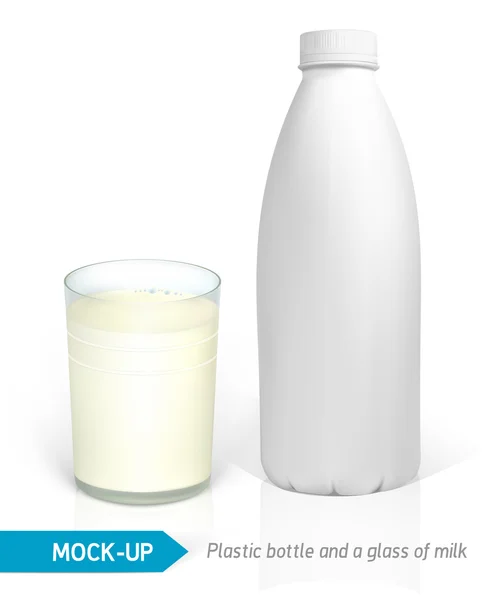 Mock-up plastic fles en melk — Stockvector