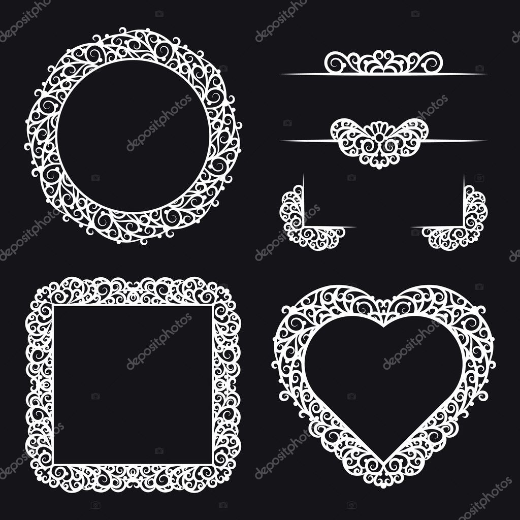 Vector set of vintage decoration elements. Ornate decorations, calligraphy and frame. Retro style design on a black background. For the invitations, banners, posters, placards, icons and logos.