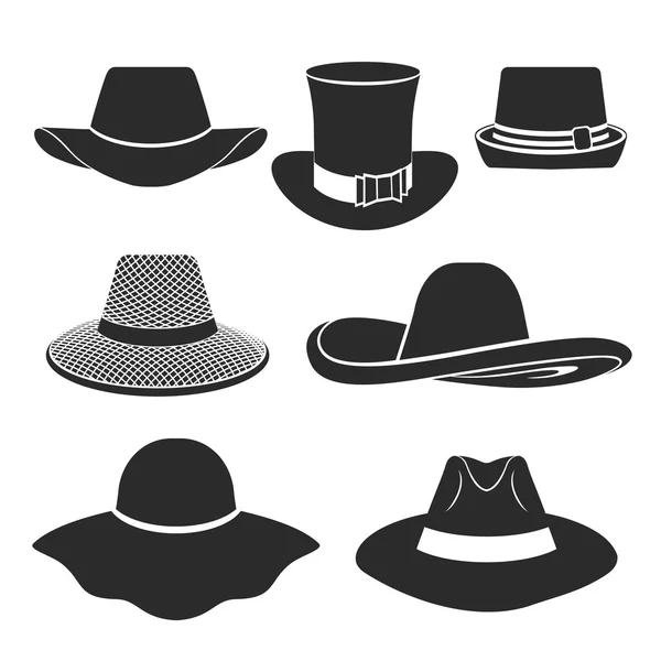 Vector zwarte hoeden icons set — Stockvector