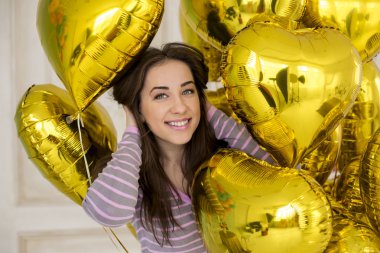 Güzellik gülümsemek kadın balon ile